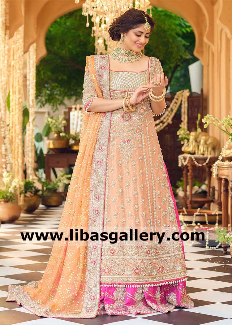 Fuchsia Raw Silk Lehenga with Gold Bridal Shirt